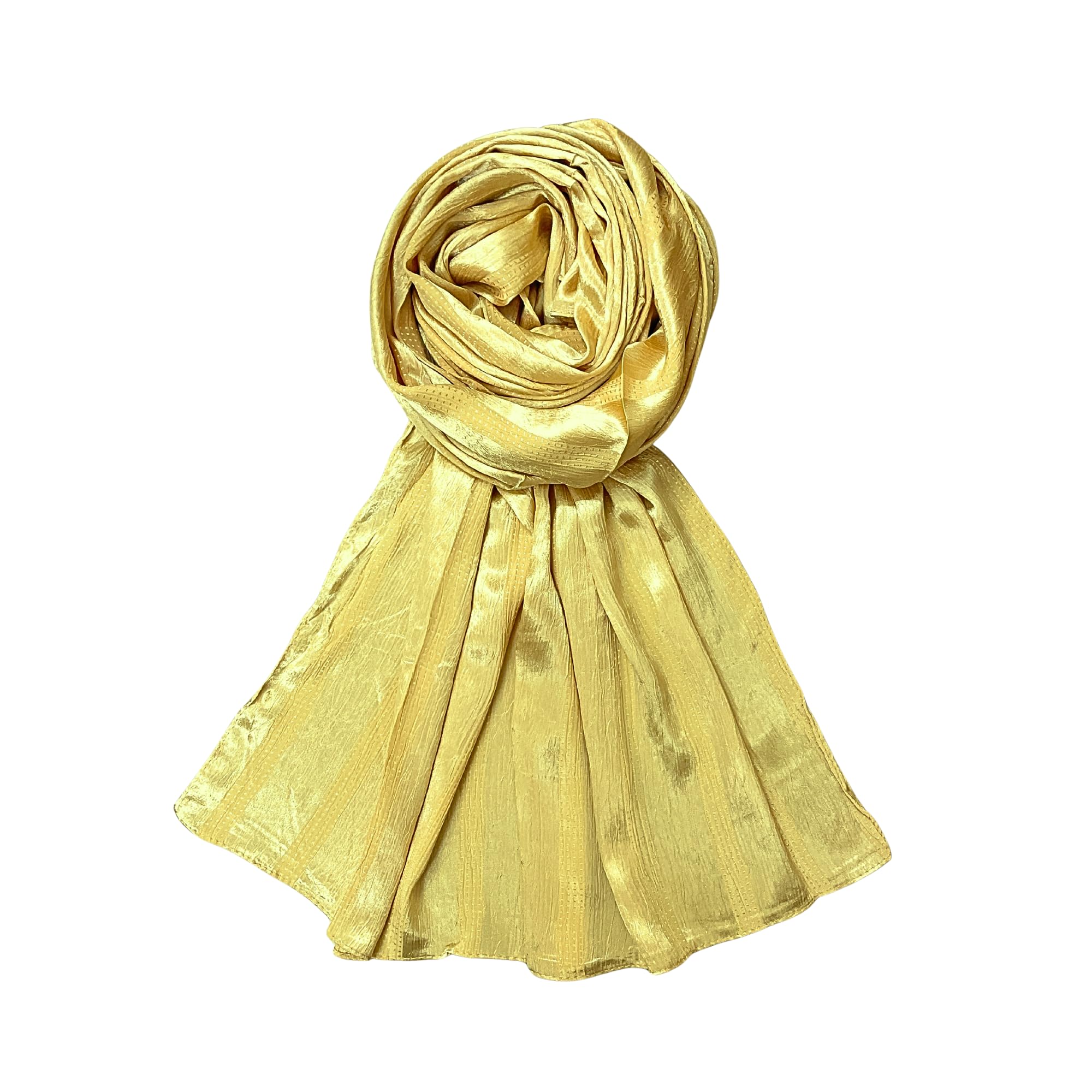 FAHABO Scarf Woman Premium Self-Woven Satin Silk Scarves | Hijab Scarf | Headscarf | Neck Scarf | Stoles | Wraps (Sandstorm Gold)