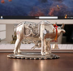 KridayKraft Metal Om Kamdhenu Cow and Calf Metal Statue for Good Luck,Feng Shui As Table Top Figurine,Vastu,Religious Gau MATA Idol Home,Office&Table Decorative,Animal
