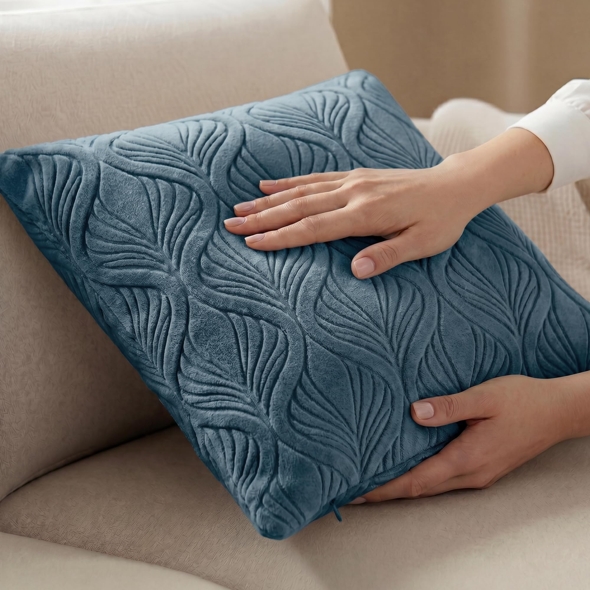 Yellow Weaves Jacquard Cushion Covers | Sofa Cushion Covers | Throw Pillow Cover for Sofa, Couch, Living Room| Removable & Washable | 16x16 Inches, 1 Piece (Teal Blue)