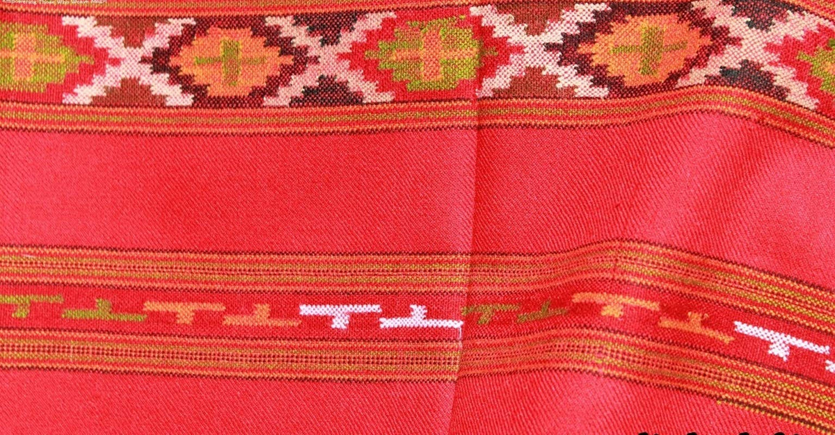 HImalayanKraft Hand Woven Kullu Handloom Pure Woolen Shawl Dark Red Colored with Beautiful Kullu Weaving Designed for Women and Girls.