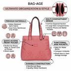 Bag-Age HB55 Tote Handbag for Girls & Women, Water Resistant Office Work Bag with Umbrella Pocket, Large Capacity Shoulder Bag for Work, Travel & Daily Use (Pink)