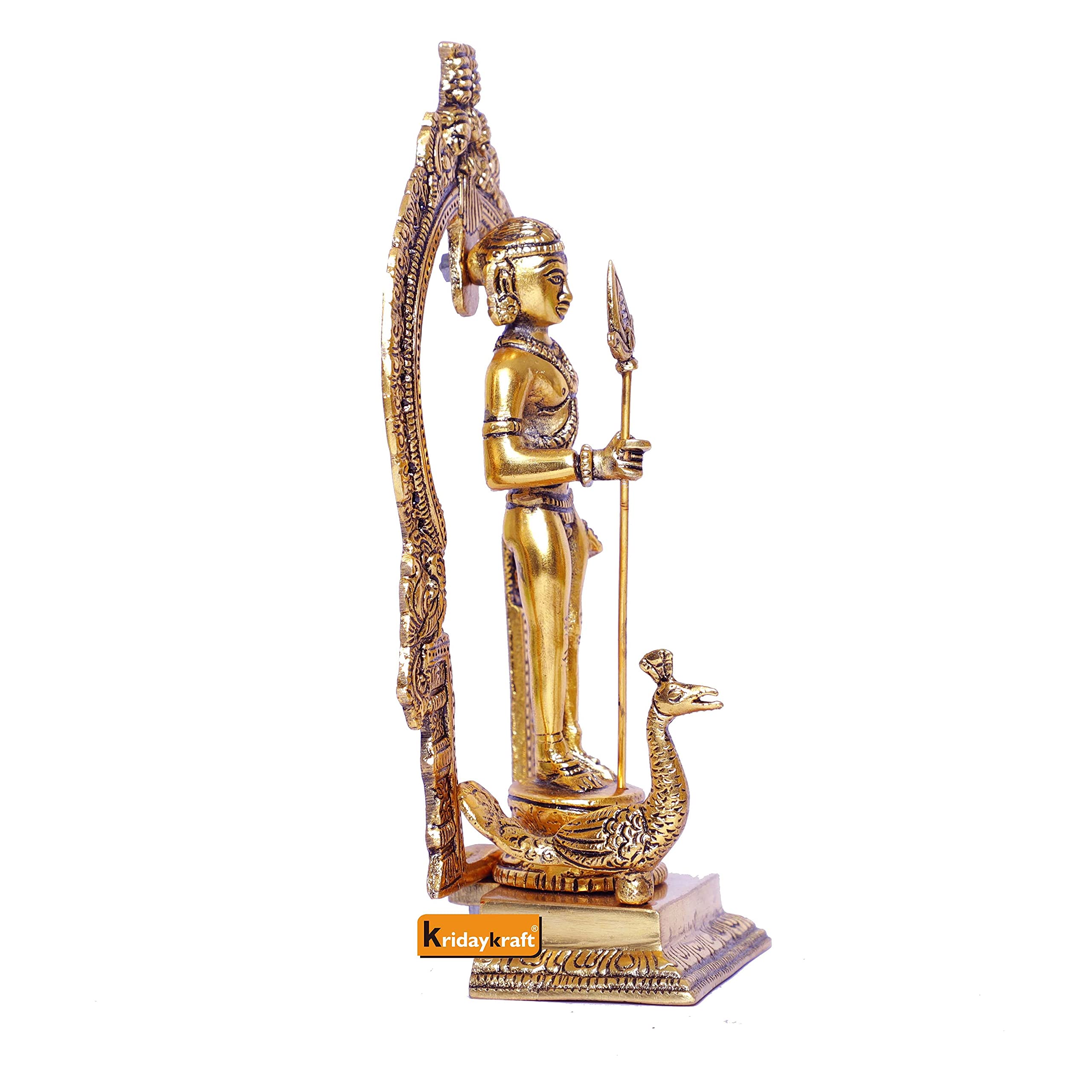 KridayKraft Metal Murugan Swami (Kartikeya) Statue Standing with Peacock, Swaminatha,Skanda Swamiji, Subramanyam Murti for Pooja, Vastu & Home,Office Decor,Religious Idol