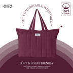 HOUSE OF ORLO Quilted 100% Cotton Waffle Weave Handmade Tote Bags with Zipper and Double Handles for Women Ideal for College, Travel, Work and Daily Use (Burgundy)