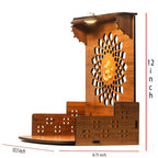 Heartily Aura Beautiful Wooden Pooja Stand Mandir for Home Temple for Office Puja Mandir for Home Wall with LED Spot Light Product (Height- 12, Depth- 8.6, Width-10.5 Inch) (Brown)