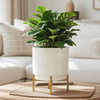 BEHOMA Hammered Metal Indoor Planter for Table, White
