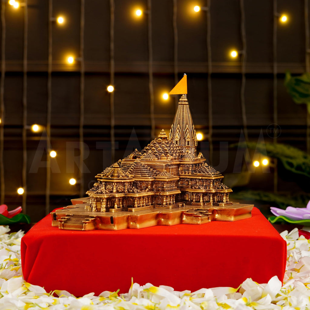 Artarium Ram Mandir Ayodhya Model for Home Temple (Length: 9 Inch), Shree Ram Temple Replica Decorative Showpiece for Pooja Room, Mandir, Home Decor & Spiritual Gift