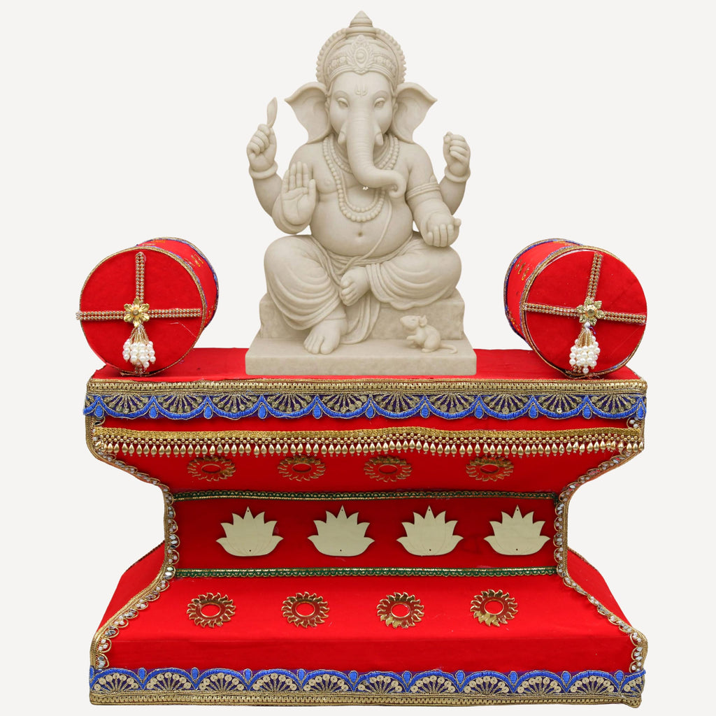 Daedal crafters Ganesh Chaturthi Mandap for Home Decoration, Red Pooja Makhar with Lotus Design - 20x16x12 Inch, Tabletop Lightweight Ganpati Decoration Mandap for Festival, Diwali & Temple Decor