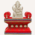 Daedal crafters Ganesh Chaturthi Mandap for Home Decoration, Red Pooja Makhar with Lotus Design - 20x16x12 Inch, Tabletop Lightweight Ganpati Decoration Mandap for Festival, Diwali & Temple Decor