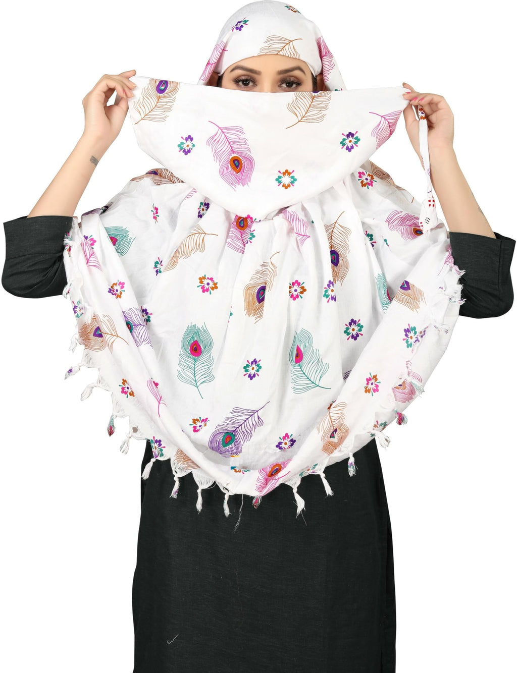 VASTTRAM Women's Pure Cotton Long Scarves Scarf Cum Mask usable for Driver Anti Pollution Full Face Cover With UV Sun Rays Protection