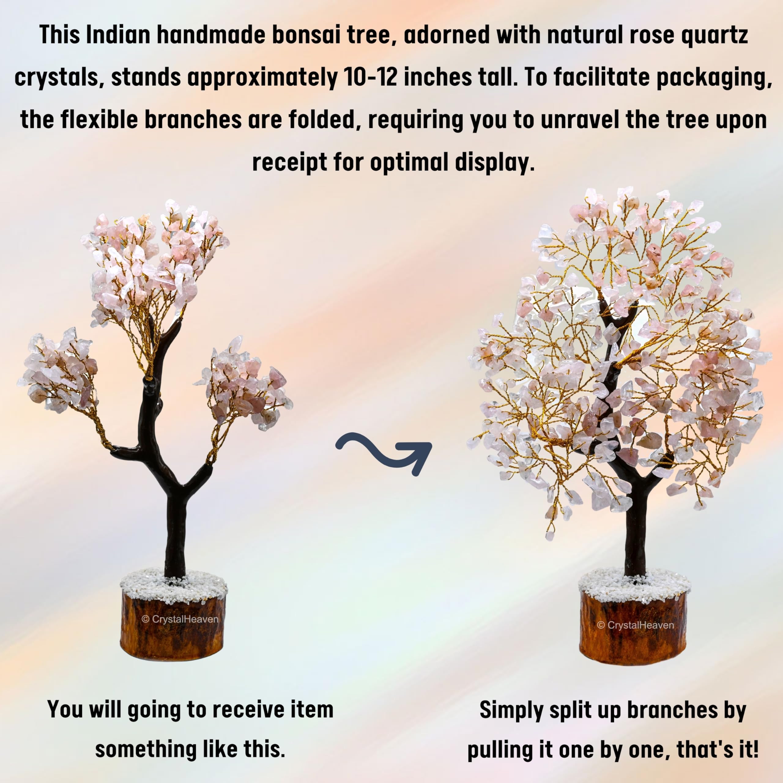 Certified Rose Quartz Crystal Tree for Good Luck - Healing Crystals Money Tree for Wealth, Positive Energy at Home Office - Decorative Spiritual Gifts for Vastu, House Warming