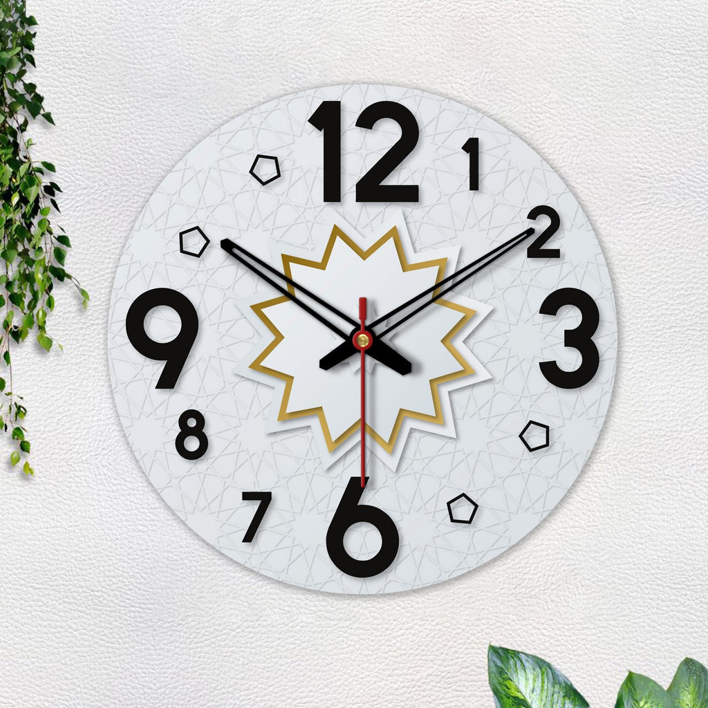 VIBECRAFTS Star Shape Pattern Wooden Wall Clock for Home Decor | Office | Livingroom, Bedroom | Cafe | Gifts (WWCVC1Pcs_15059)