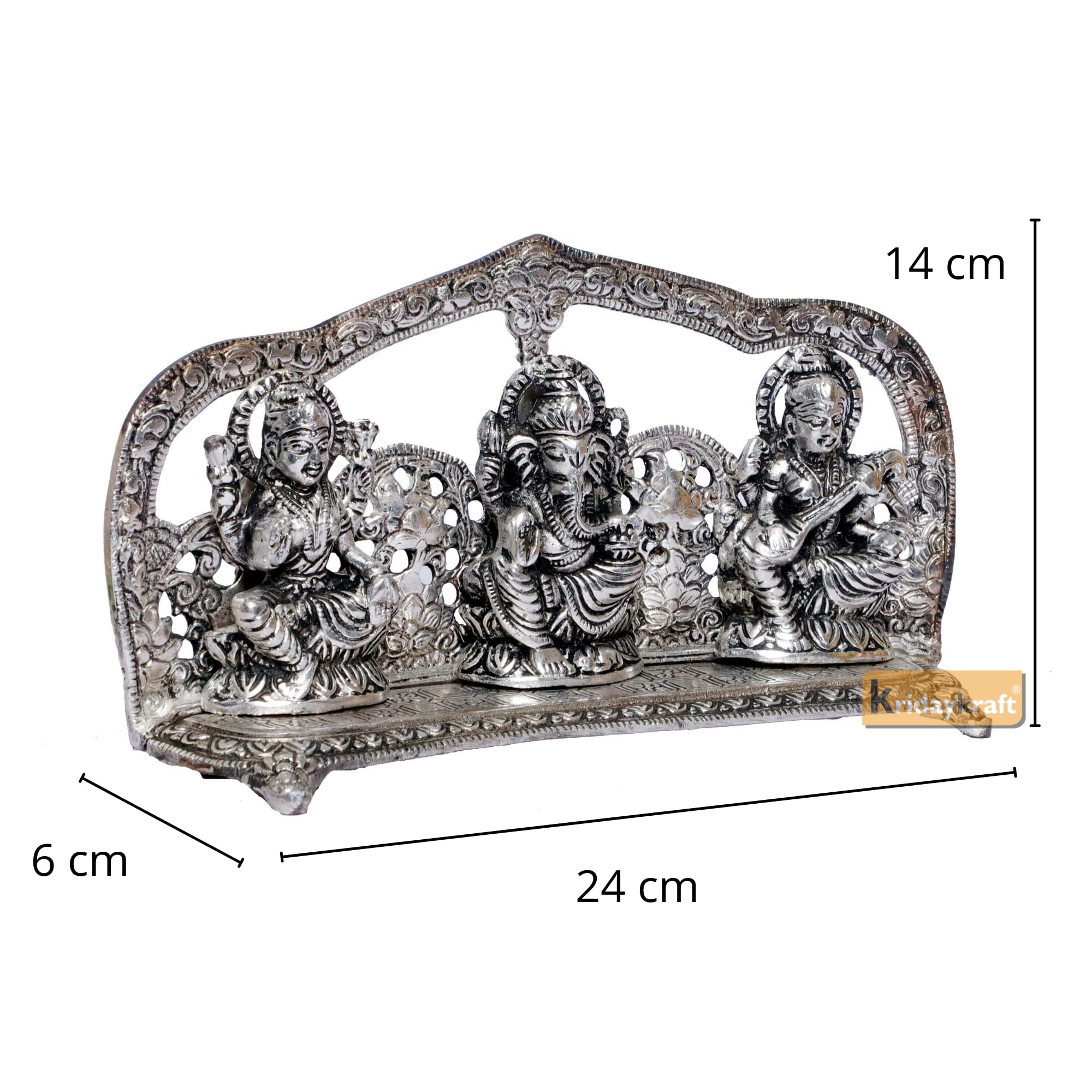 KridayKraft Silver Plated Laxmi Ganesha Saraswati Murti LGS Metal Statue Decorative Showpiece Figurines Religious Idol Sculpture for Decoration & Pooja Gifting Purpose
