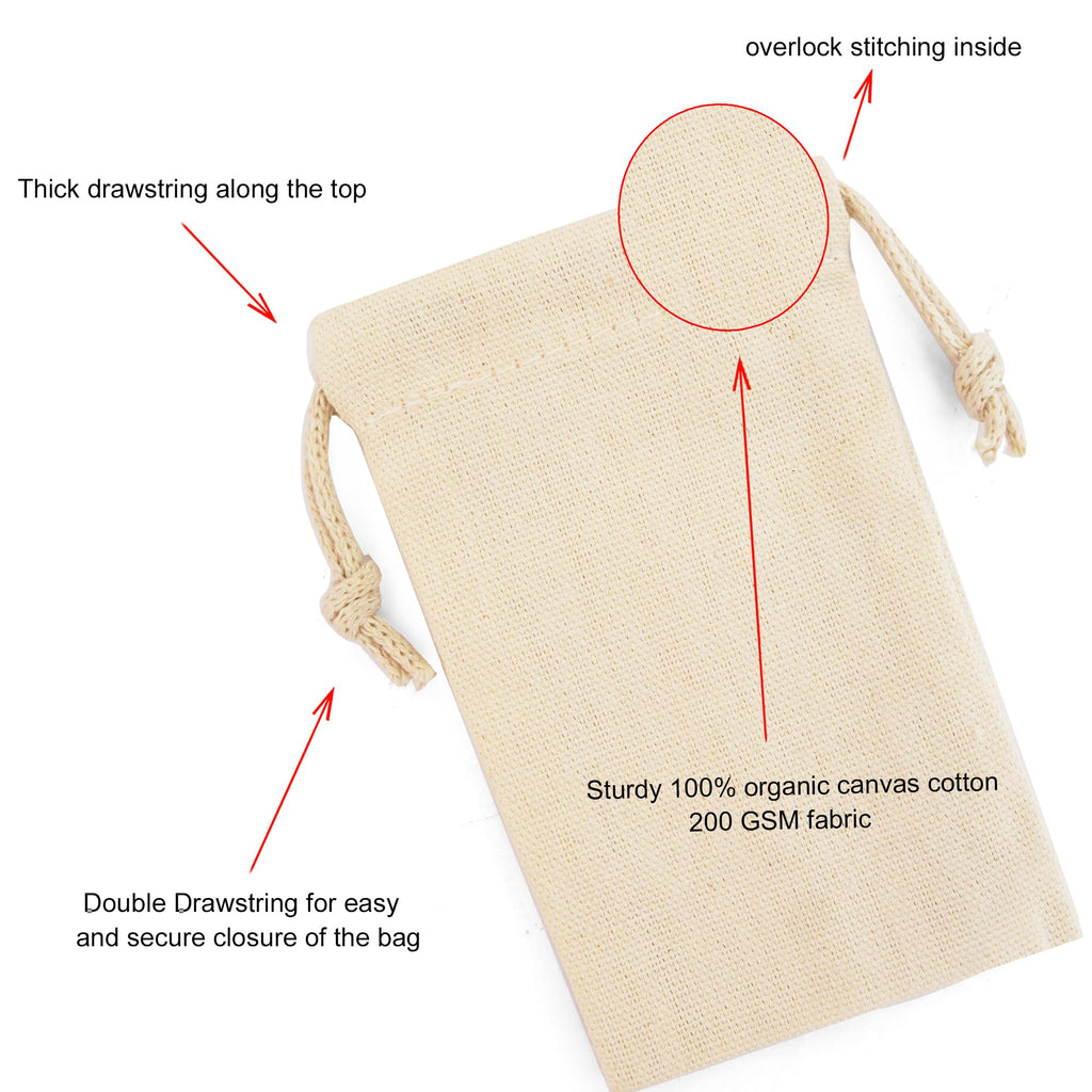 Cotton Canvas Muslin Bag. Double Drawstring. Reusable Cotton Storage Muslin Bags. Pack of 25 (12 x 20 Inches)