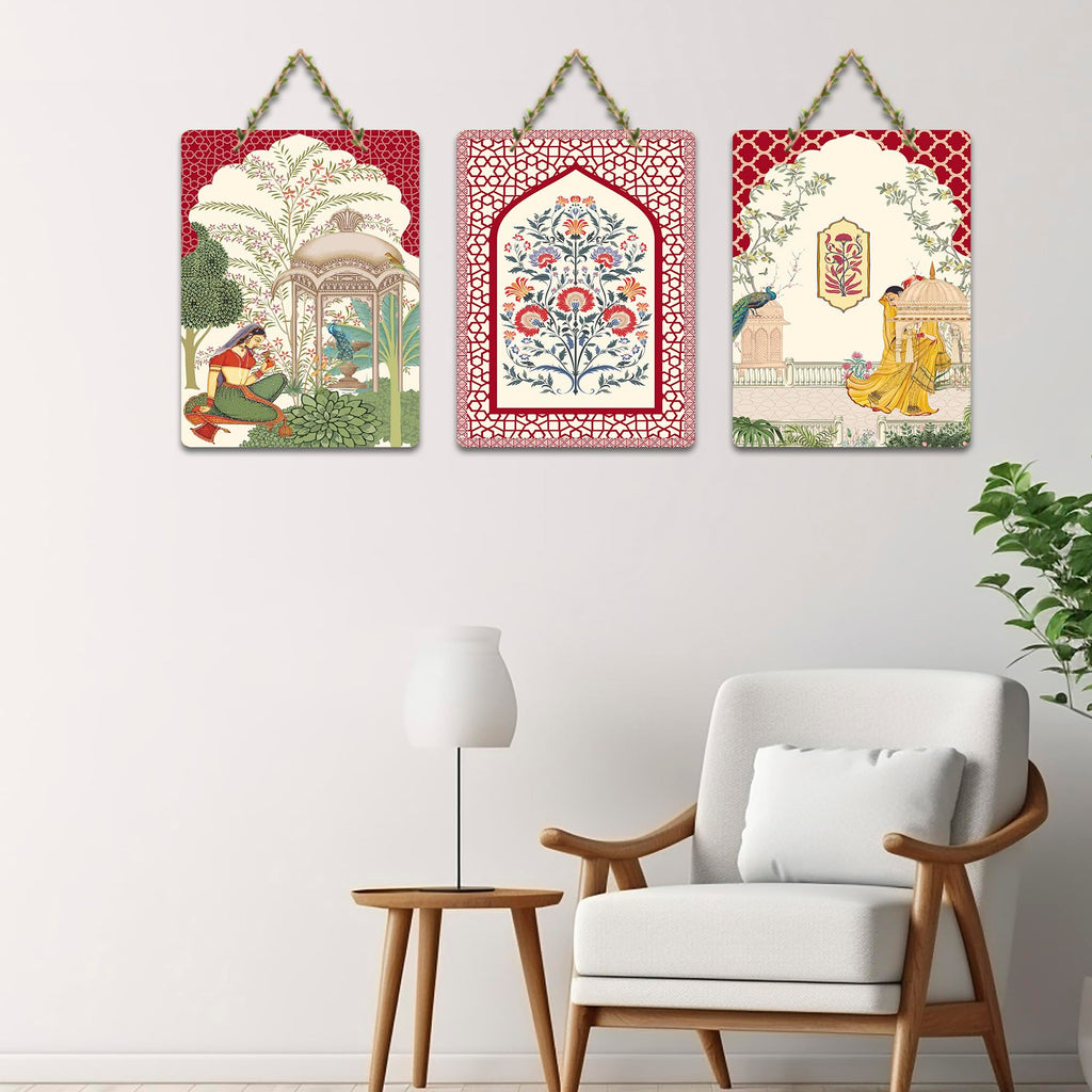 Artvibes Traditional Culture Wooden Art Decoration Item for Home | Living Room | Office | Wall Art Painting For Hall | Graphic Artwork | Wall Art Print | Unique Gift Items (WH_96133N), Set of 3