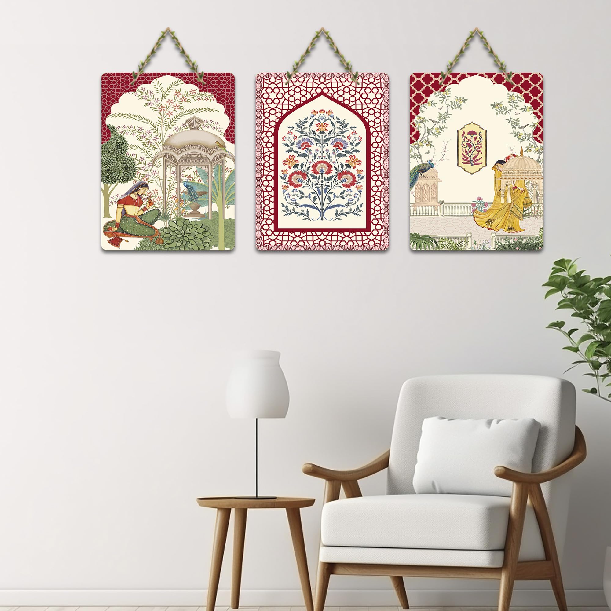 Artvibes Traditional Culture Wooden Art Decoration Item for Home | Living Room | Office | Wall Art Painting For Hall | Graphic Artwork | Wall Art Print | Unique Gift Items (WH_96133N), Set of 3