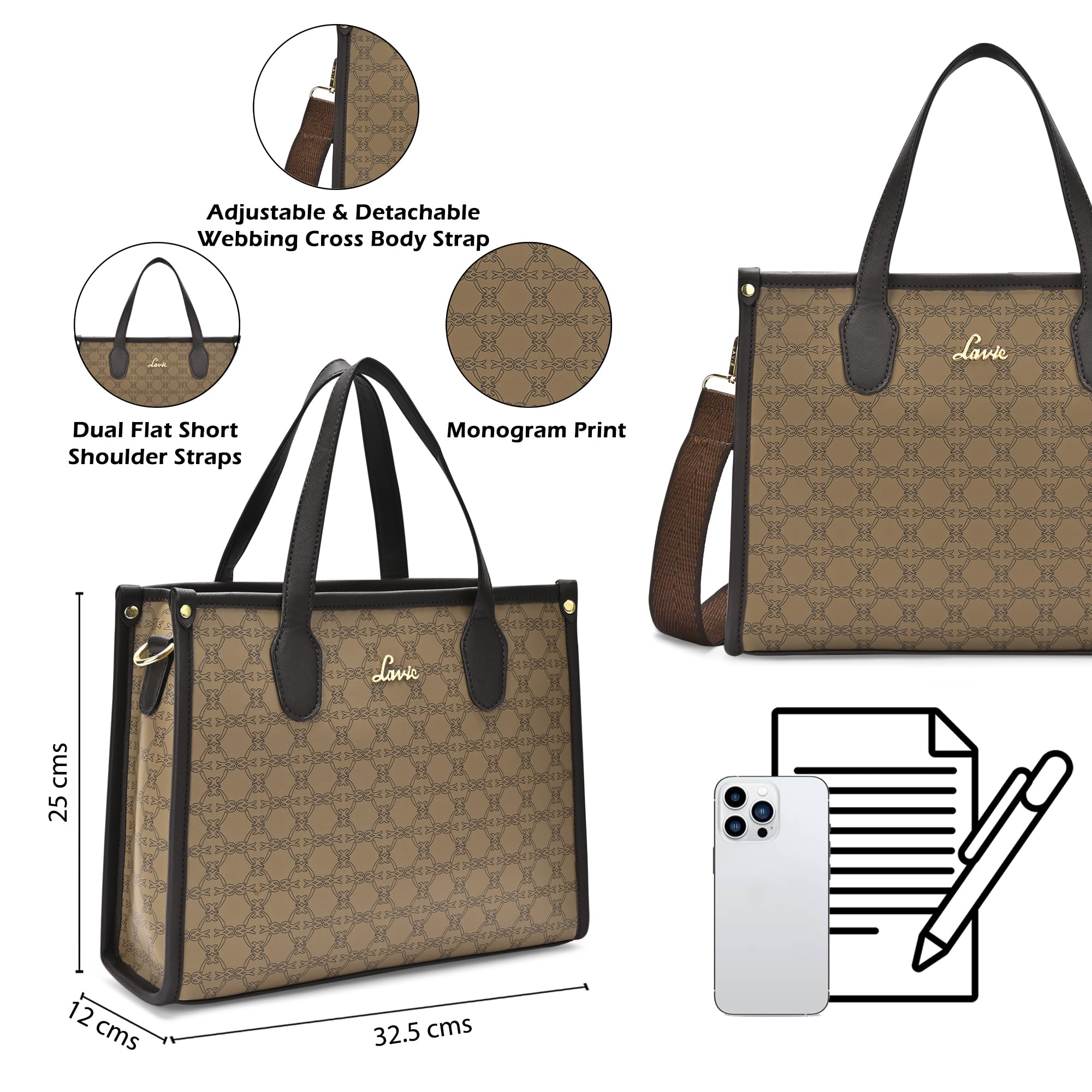 Lavie Women's Kelissa Satchel Handbag | Satchel Bag for Work | Ladies purse | Stylish Shoulder Bag | Gift For Women | Rakhi Gift for Sister
