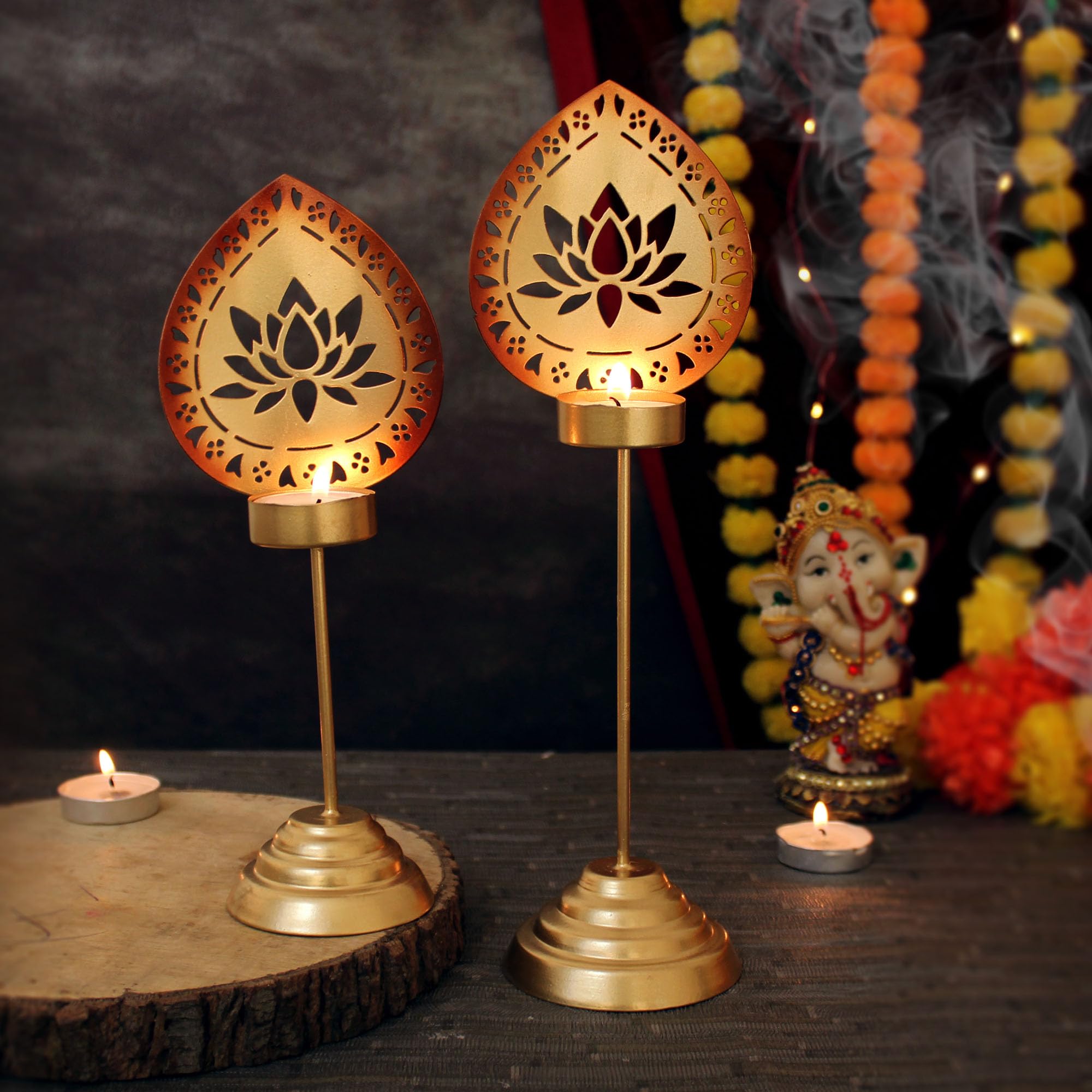 TIED RIBBONS Pack of 2 Tealight Candle Holders - Decorations Items for Home Table (Pack of 2) - Home Décor - Gifts Item