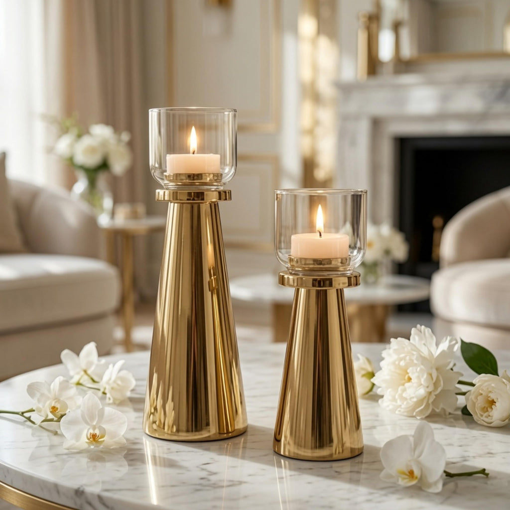 Behoma Handcrafted Golden Tea Light Candle Holders Set of 2