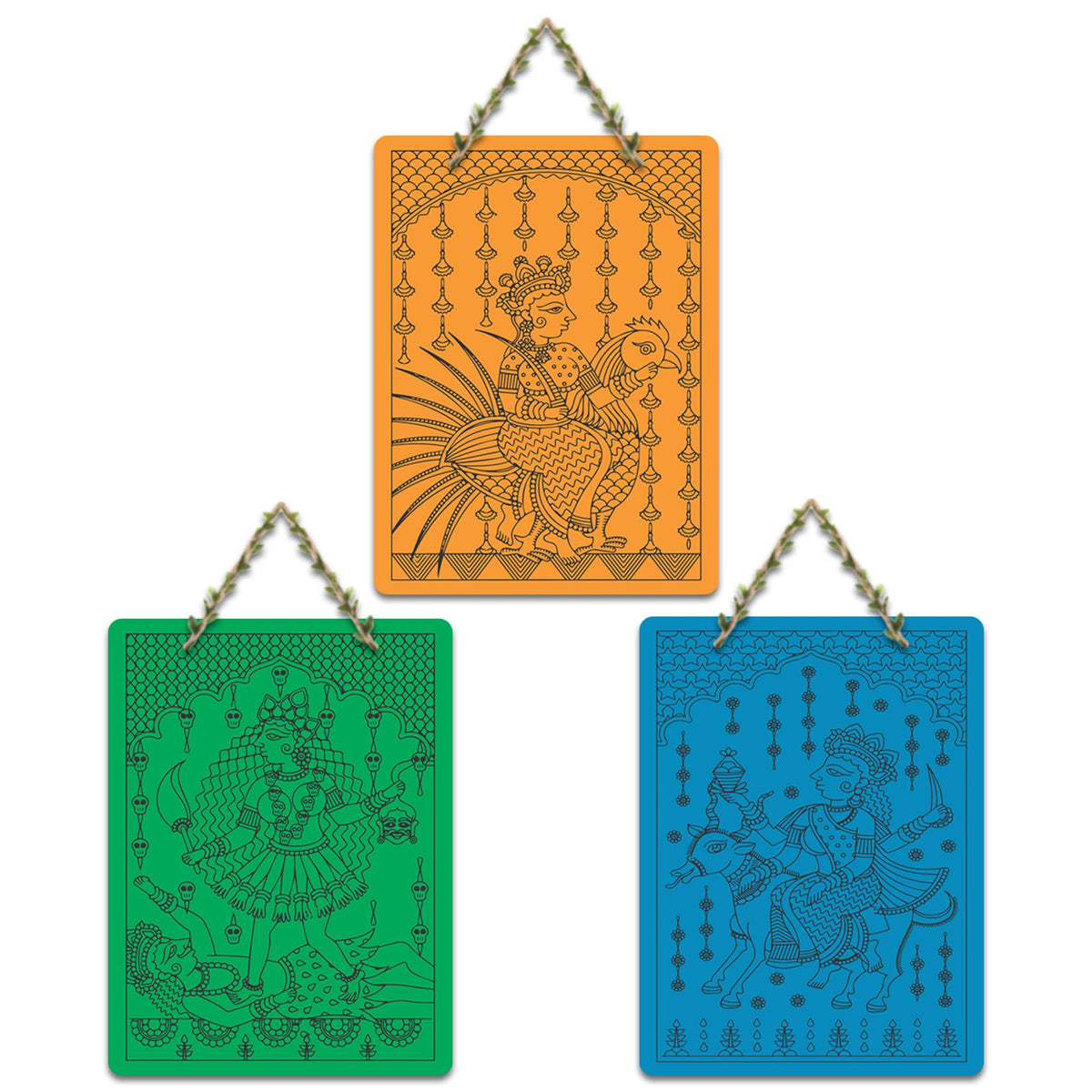 Artvibes Mytholgical Gods Kalamkari Art Wall Hanging Home Decorative Wall Art for Living room | Spiritual Decor Items | Wall Poster| Stylish Modern Decor Item | Gift Items (WH_96163N), Set of 3
