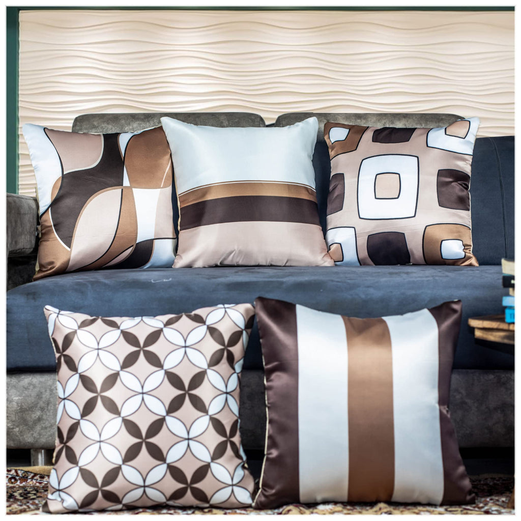 Vendola Mocha Microfiber Satin 250TC Cushion Pillow Covers, Coffee Brown, Set of 5(Cadbury,16x16)