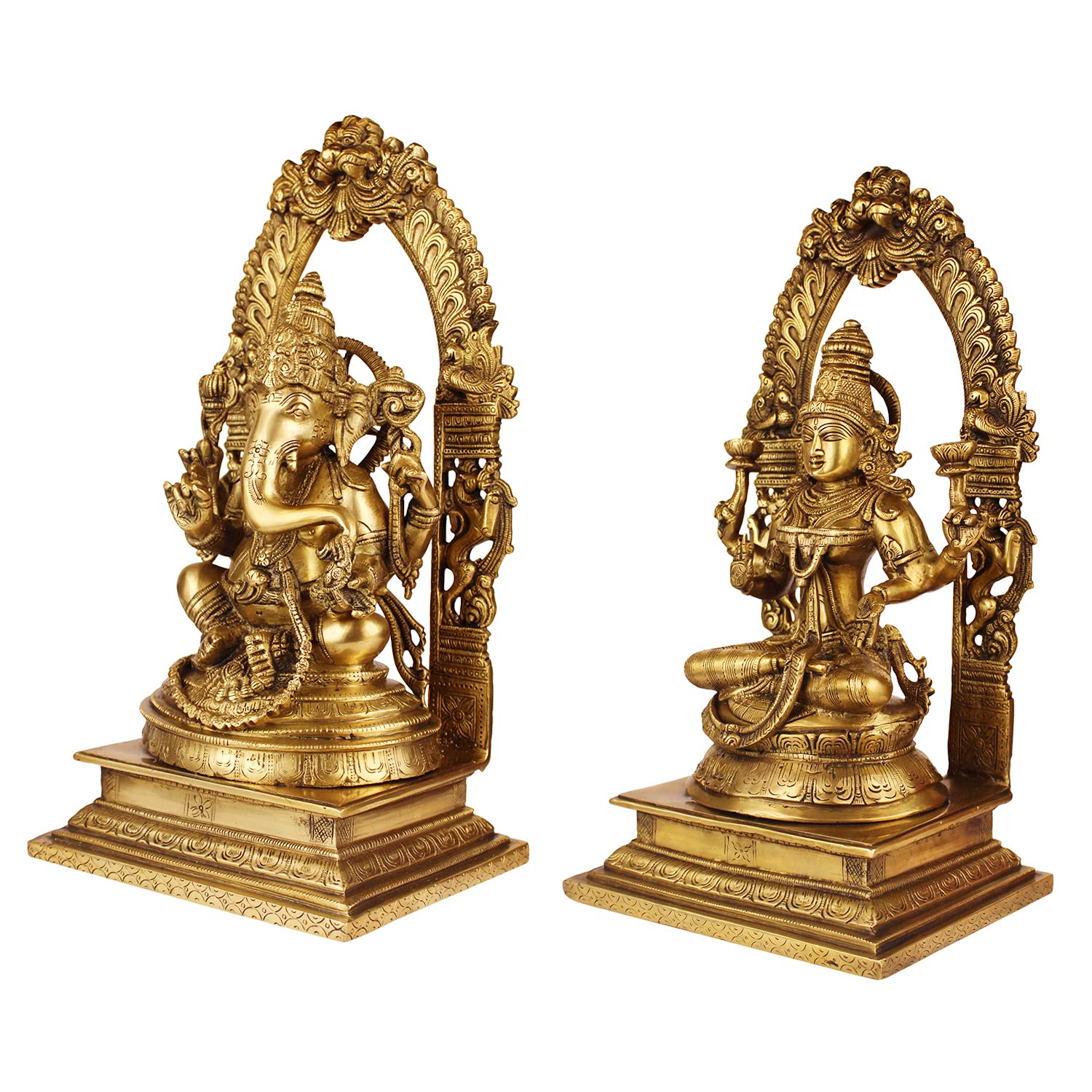 ARTVARKO Brass Ganesha Laxmi Ganesh Lakshmi Bhagwan Luxmi Idol Sitting on Singhasana Statue for Home Office Success Entrance Décor 17 Inch.