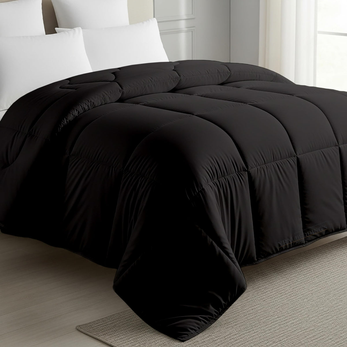 MeckHome Culture MHC- 800 Series Quilted Comforter 300-GSM Microfiber Soft/Fluffy Hypoallergenic Comforter/Quilt/Dohar/Rajai for (90 x 100 Inches) Double Bed Comforter -Black Kafalo