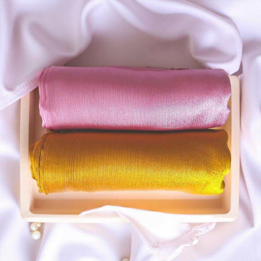 ABZURA Premium Muna Satin Scarf | Soft, Shiny & Stylish | Pack of 2 | 200 cm x 70 cm (Mustard & Rose Pink)