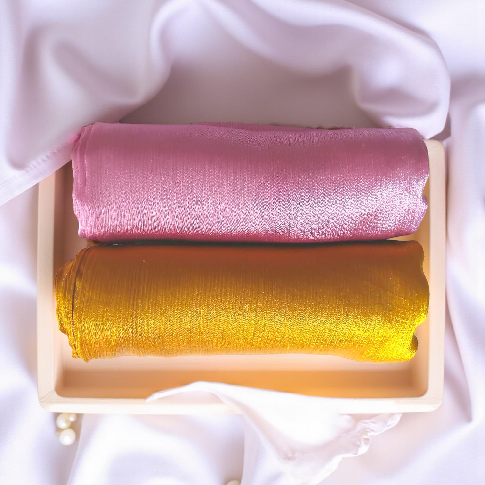 ABZURA Premium Muna Satin Scarf | Soft, Shiny & Stylish | Pack of 2 | 200 cm x 70 cm (Mustard & Rose Pink)