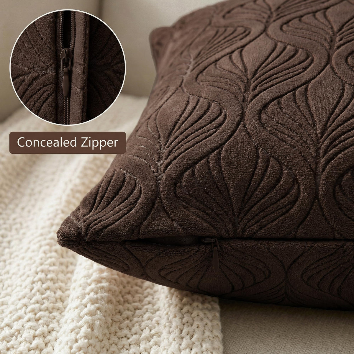 Yellow Weaves Jacquard Cushion Covers | Sofa Cushion Covers | Throw Pillow Cover for Sofa, Couch, Living Room| Removable & Washable | 16x16 Inches, 1 Piece (Coffee Brown)