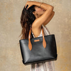 Urban Space Vegan Leather Women Tote Bag with Laptop compartment, Handbag for Work, Ladies purse, Stylish Shoulder Bag, Laptop ipad Bags For Office Use, Gift for Women (Kaya Tote Black)