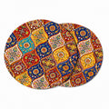 Premium Round Cotton Dining Table Mats Set of 2 | Washable Heat Resistant Food Mat | Circular Dining Table Hot Plate Mats & Coaster for Hot Utensil (14-inch, Printed Mandala/Multicolour) Kafalo