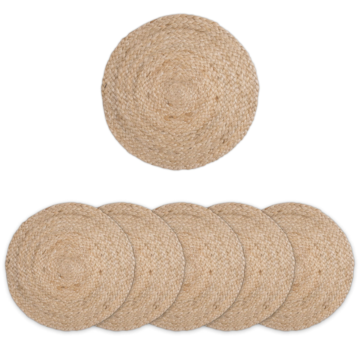 Encasa XO Handwoven Round Jute Dining Table Mats, Heat Resistant Natural Kafalo