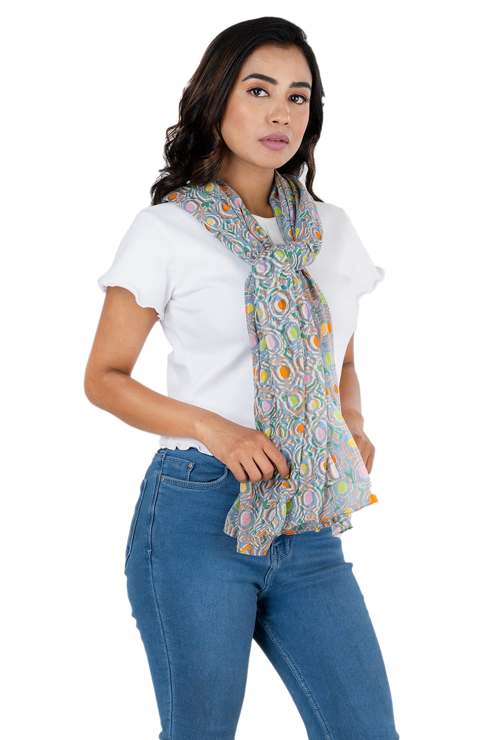 AQVA Printed Cotton Scarf for Women Stylish (Malti) | Head and Face Cover Scarf for Girls with 100% Cotton | Soft & Lightweight Scarves/Stoles for all Weather (72 x 43 in)