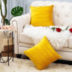 Khooti Velvet Striped Cushion Cover Pack of 1-32X32/81X81 Cm | Orange Yellow | Soft Pillow Covers Cushion Case for Sofa Bedroom Living Room Chair Car, Cushion Cover with Zig Zag Pattern