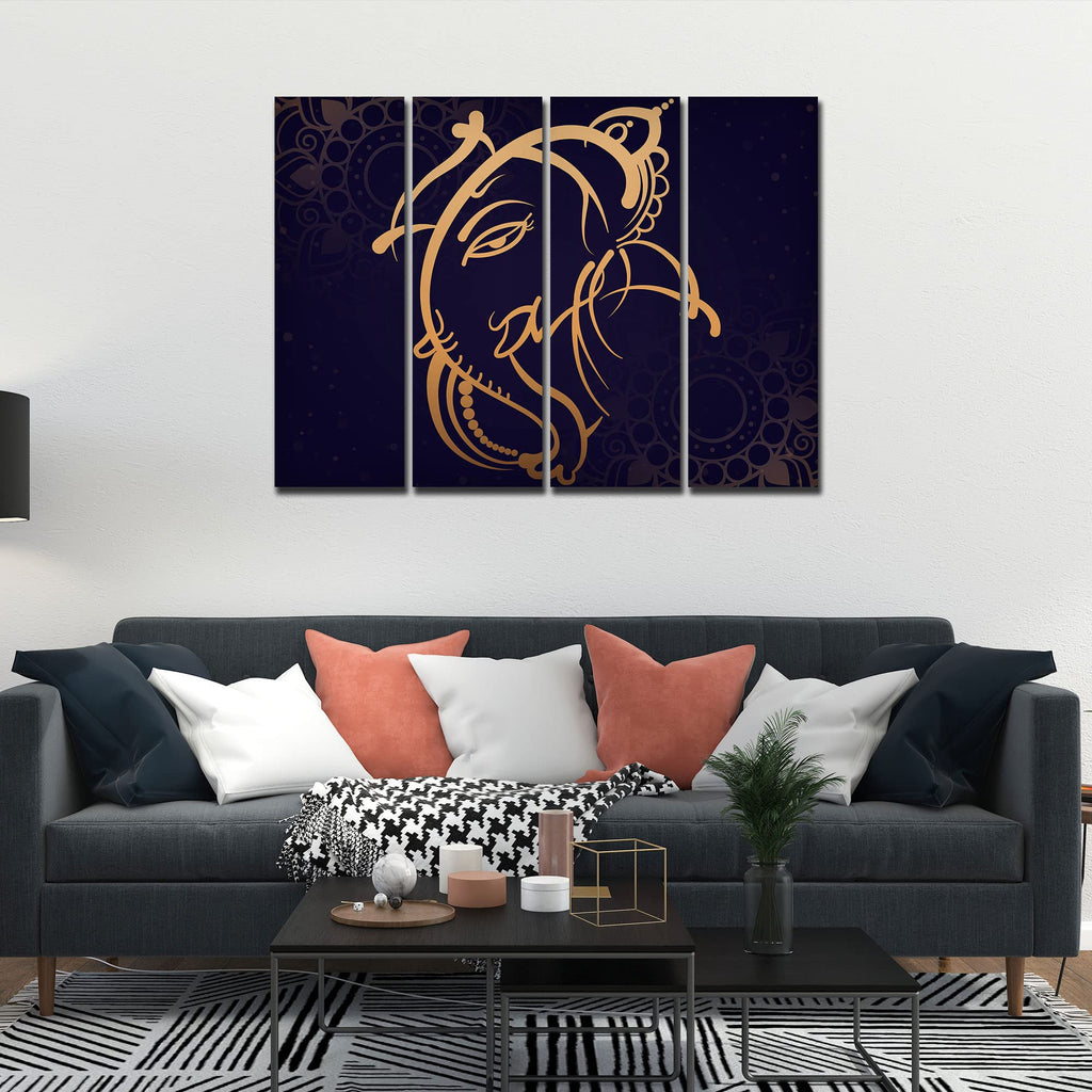 VIBECRAFTS 4 Pieces Shree Ganesh Ji Canvas Wall Painting Fitted With Wooden Frame For Home | Office | Living Room | Gift(PTVC4Pcs1_13530)