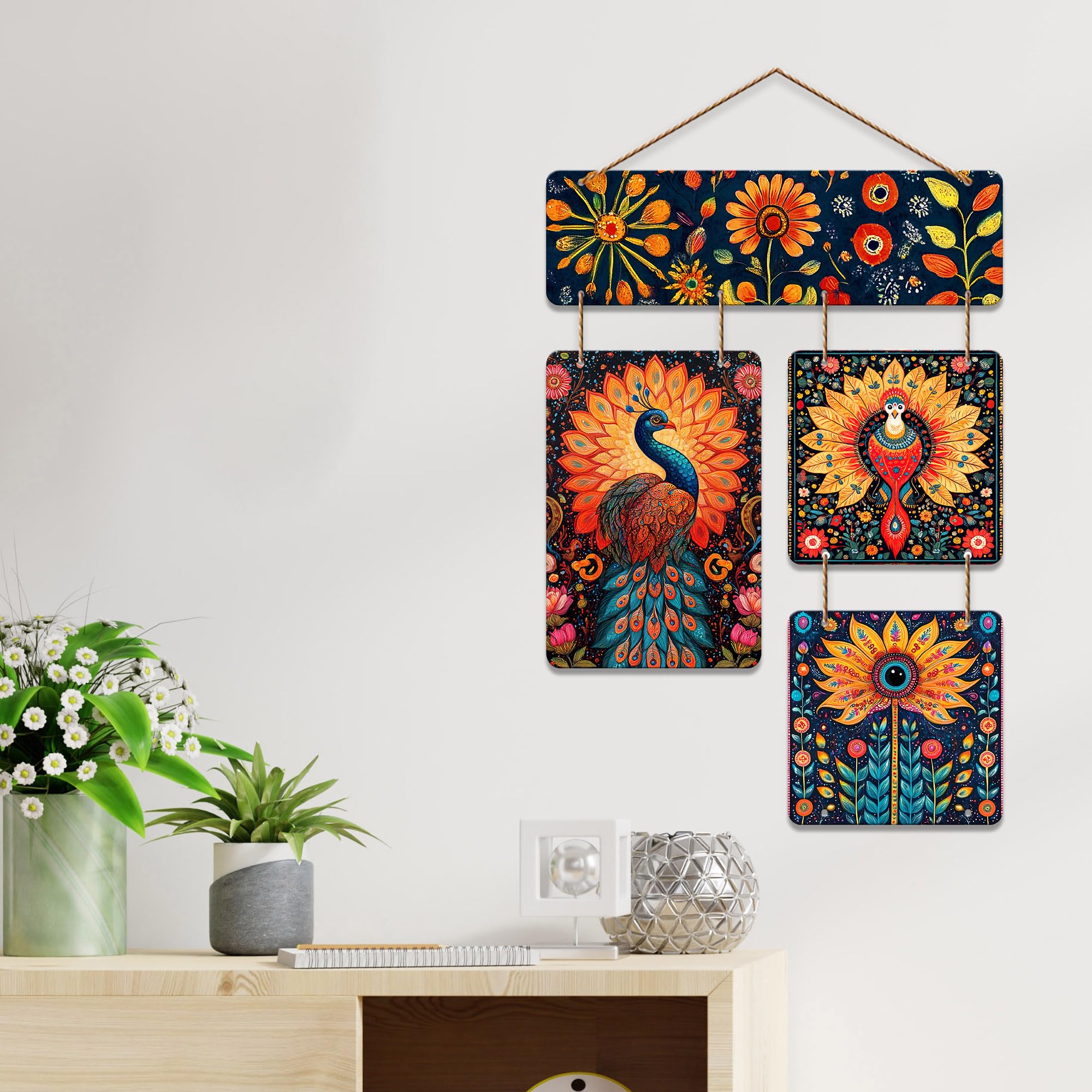 Artvibes Artistic Peacock Theme Floral Art Wooden Art Decoration Item for Home | Living Room | Office | Wall Art Painting For Hall | Graphic Artwork | Wall Illustrations | Gift Items (WH_6522N)