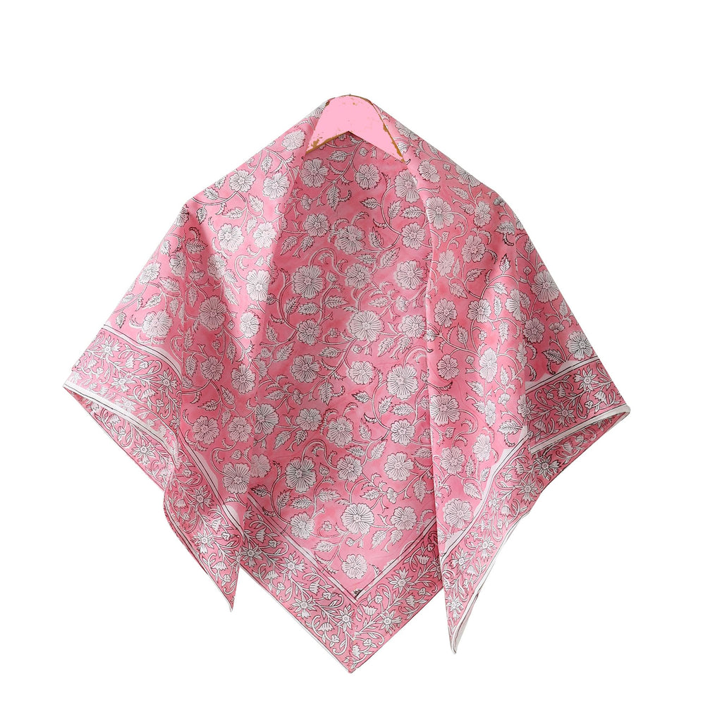 Ravaiyaa - Attitude is everything Sanganer Hand Block Printed Scarves Pure Cotton Scarf Square Hijab Dupatta 40 X 40 Inch (Pink White Floral)