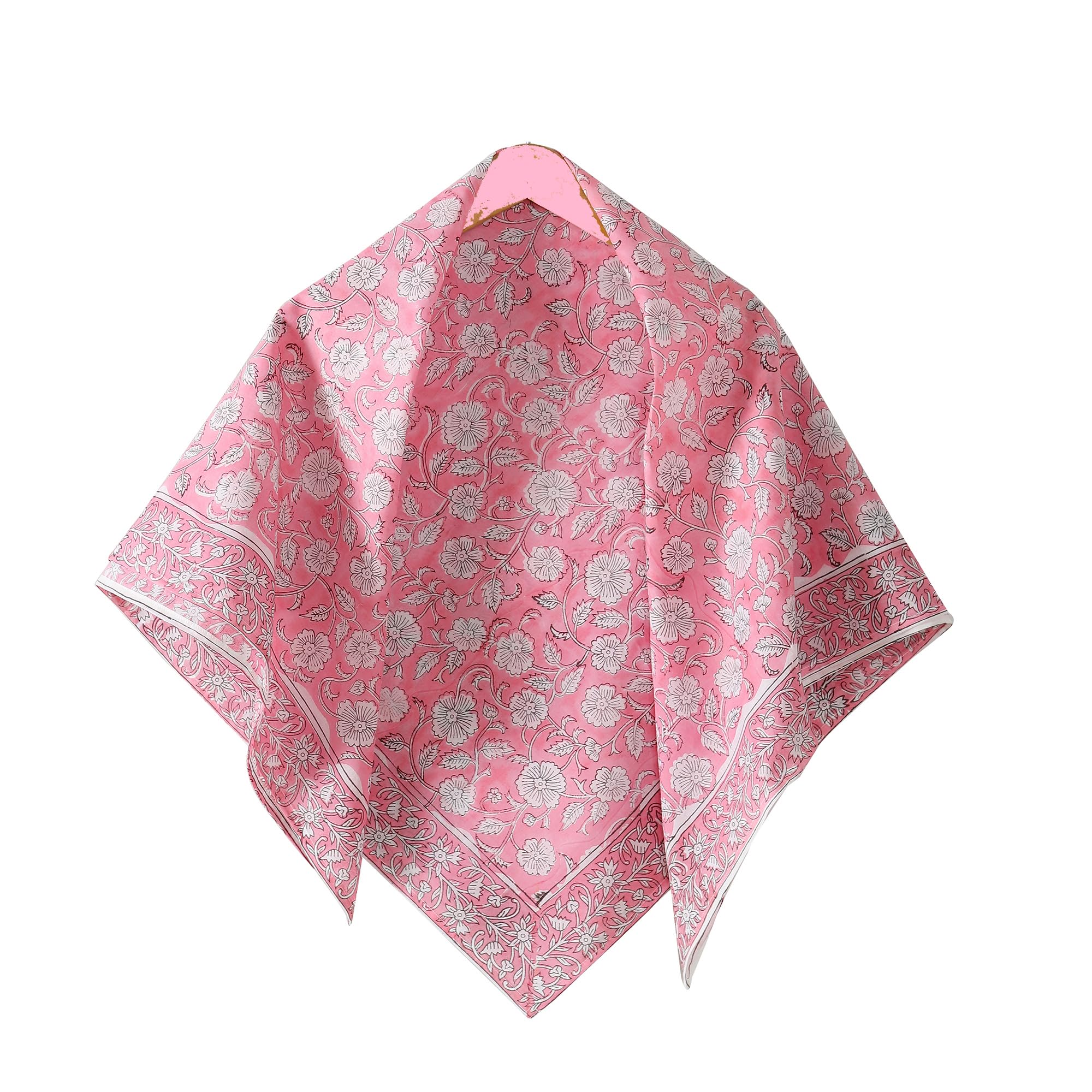 Ravaiyaa - Attitude is everything Sanganer Hand Block Printed Scarves Pure Cotton Scarf Square Hijab Dupatta 40 X 40 Inch (Pink White Floral)