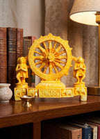 Zenith Zone konark Chakra Wheel showpiece – Handcrafted Sun Temple Sculpture for Home Decor, Office Desk, or Gift – Traditional Indian Artifact in Vibrant Yellow