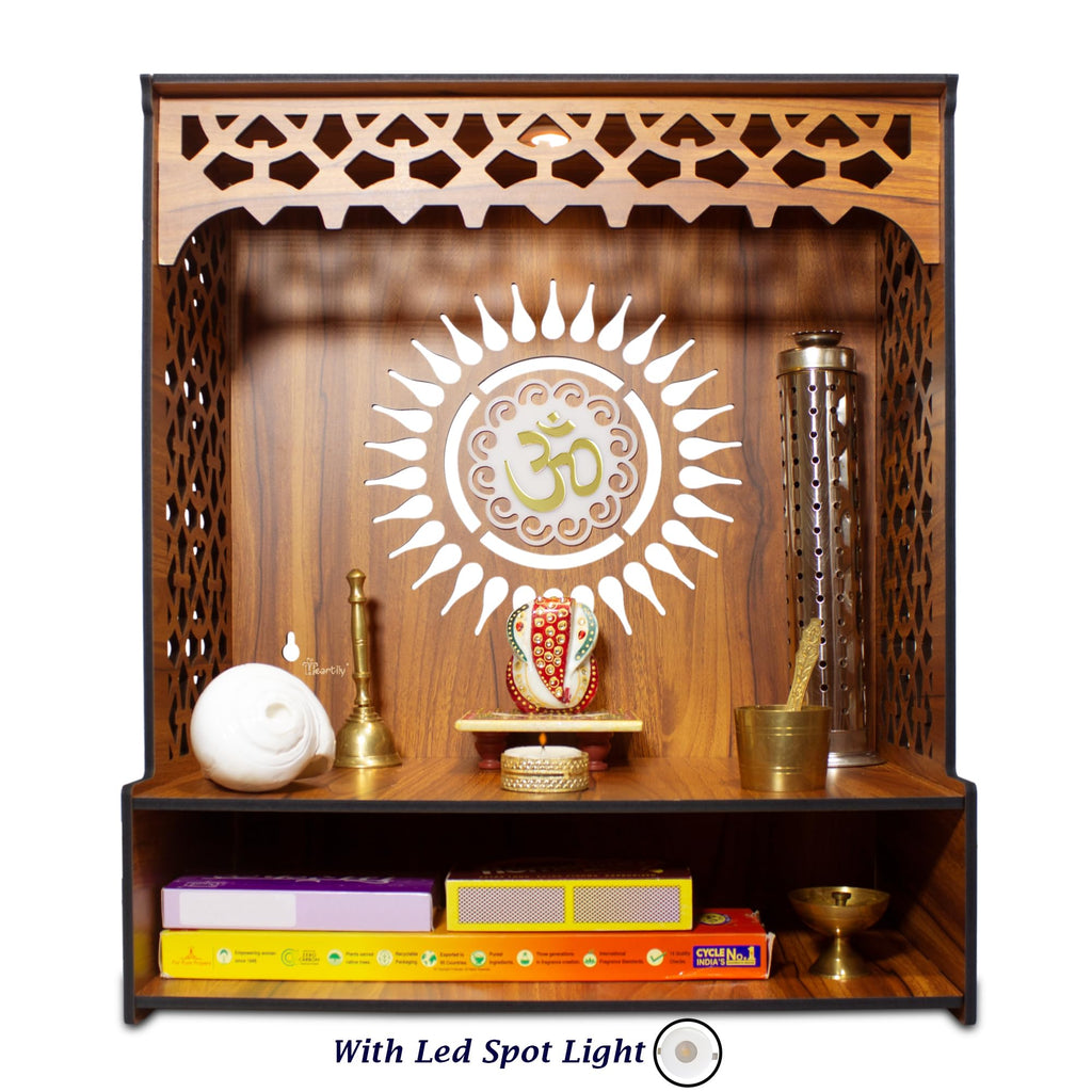 Heartily® Aastha Beautiful Wooden Pooja Mandir for Home or Puja Temple Stand for Office and Shops with Led spot Light (H- 18, L- 16, W-8.75 Inch)