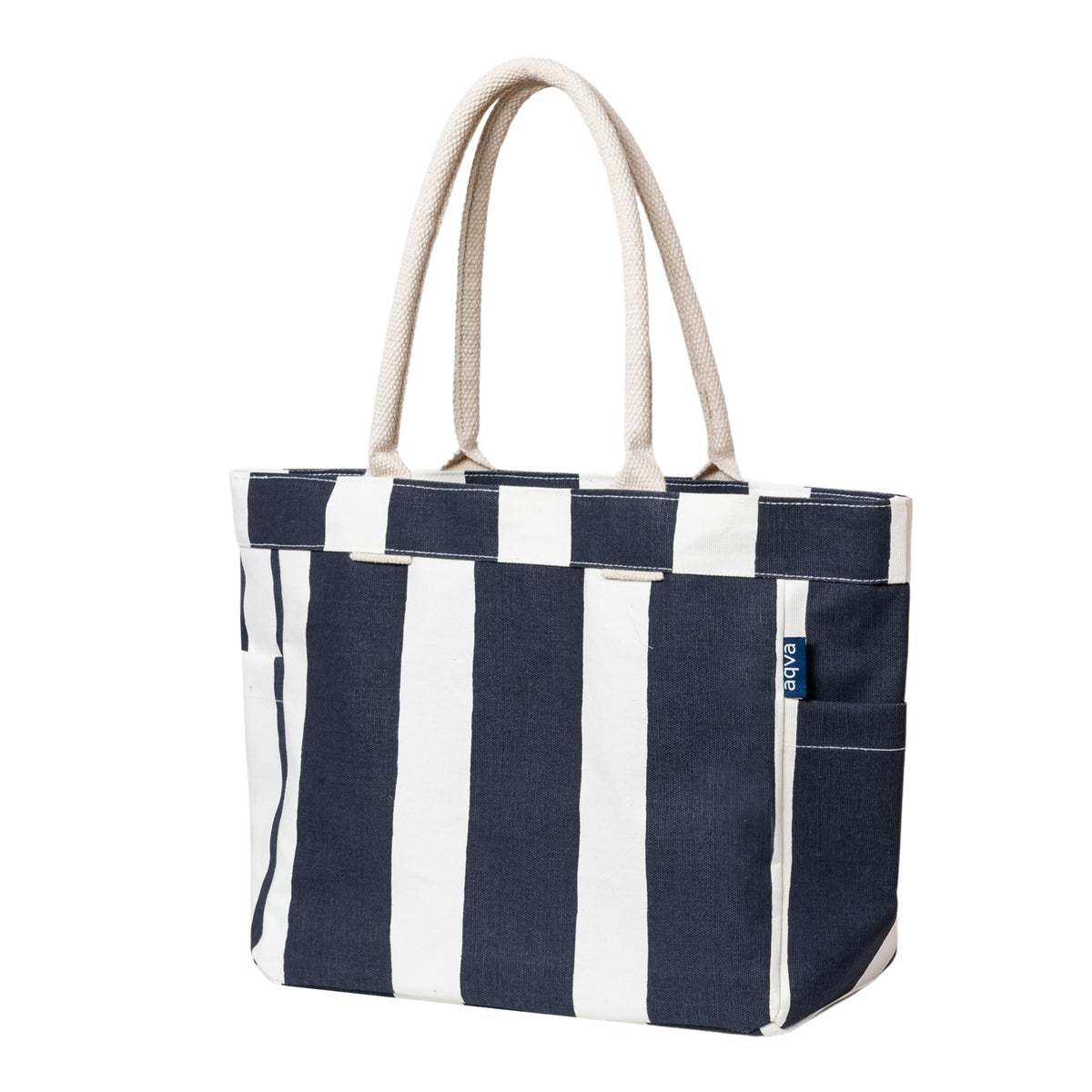 AQVA Large Cotton Canvas Tote Bag for Women with Side Pockets | Trendy Stylish Multipurpose Handbag with Zipper | Shoulder Bag for Shopping, Travel and Work | Navy Blue