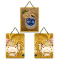 Artvibes Shrinath Ji & Cow Pichwai Art Decorative MDF Wooden Wall Art for Home Temple | Spiritual Decoration Items | Wall Art Print | Paintings For Wall | Unique Gift Items (WH_96180N), Set of 3
