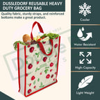 DOUBLE R BAGS Unisex Big Eco Cotton Canvas Shopping Bag for Grocery, Milk, Fruits & Vegetables | Reusable Jhola Tote with Reinforced Handles | Cherry Print, 34x9.5x39.5 cm, 1 Compartment (Pack of 6)