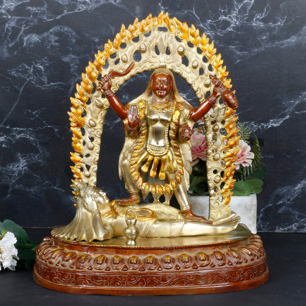 ARTVARKO Maa Kali Statue Brass Kalika Kaali with Shiva Idol Temple Puja Sculpture (LxBxH in Inches 11x5.5x12, 6.2 Kg)