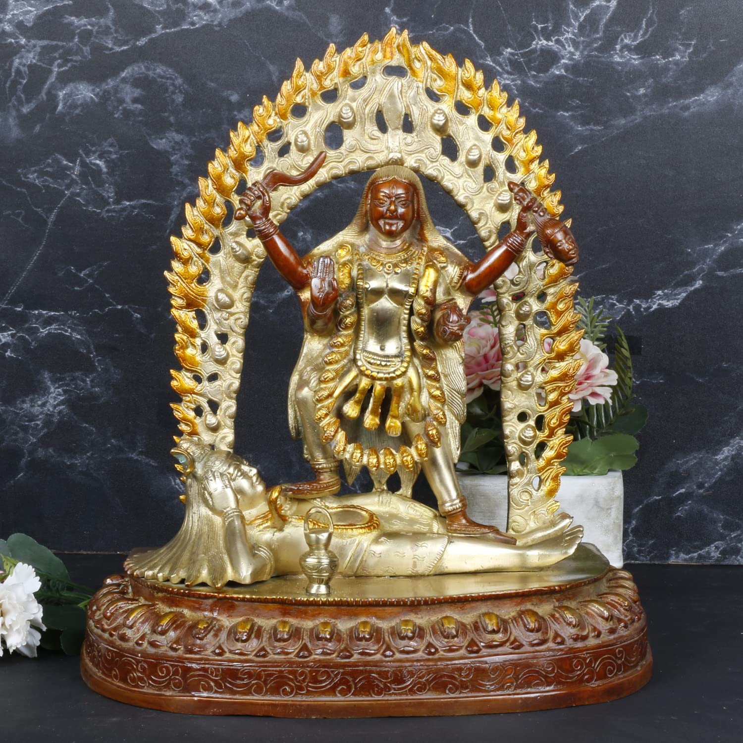 ARTVARKO Maa Kali Statue Brass Kalika Kaali with Shiva Idol Temple Puja Sculpture (LxBxH in Inches 11x5.5x12, 6.2 Kg)