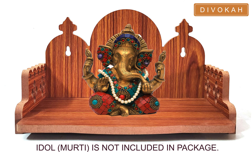 DIVOKAH® Plywood Small Wooden Temple for Home Office and Shop/sinhasan/Pooja Stand/Hindola (8.5 in * 6 in * 5.5 in) (8 MM Plywood Thickness) Wooden_3G