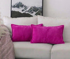 RD TREND® Corduroy Cushion Cover Set of 2, Striped Double Sided Decorative Throw Pillowcases for Sofa, Bed & Living Room Rectangular Long Cushion Covers 18x28 inches | Dark Pink