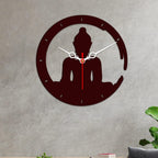 VIBECRAFTS Buddha in Lotus Posture Designer Wooden Wall Clock for Home Decor | Office | Living Room | Bedroom | Gifts (WWCVC1Pcs_10001N)