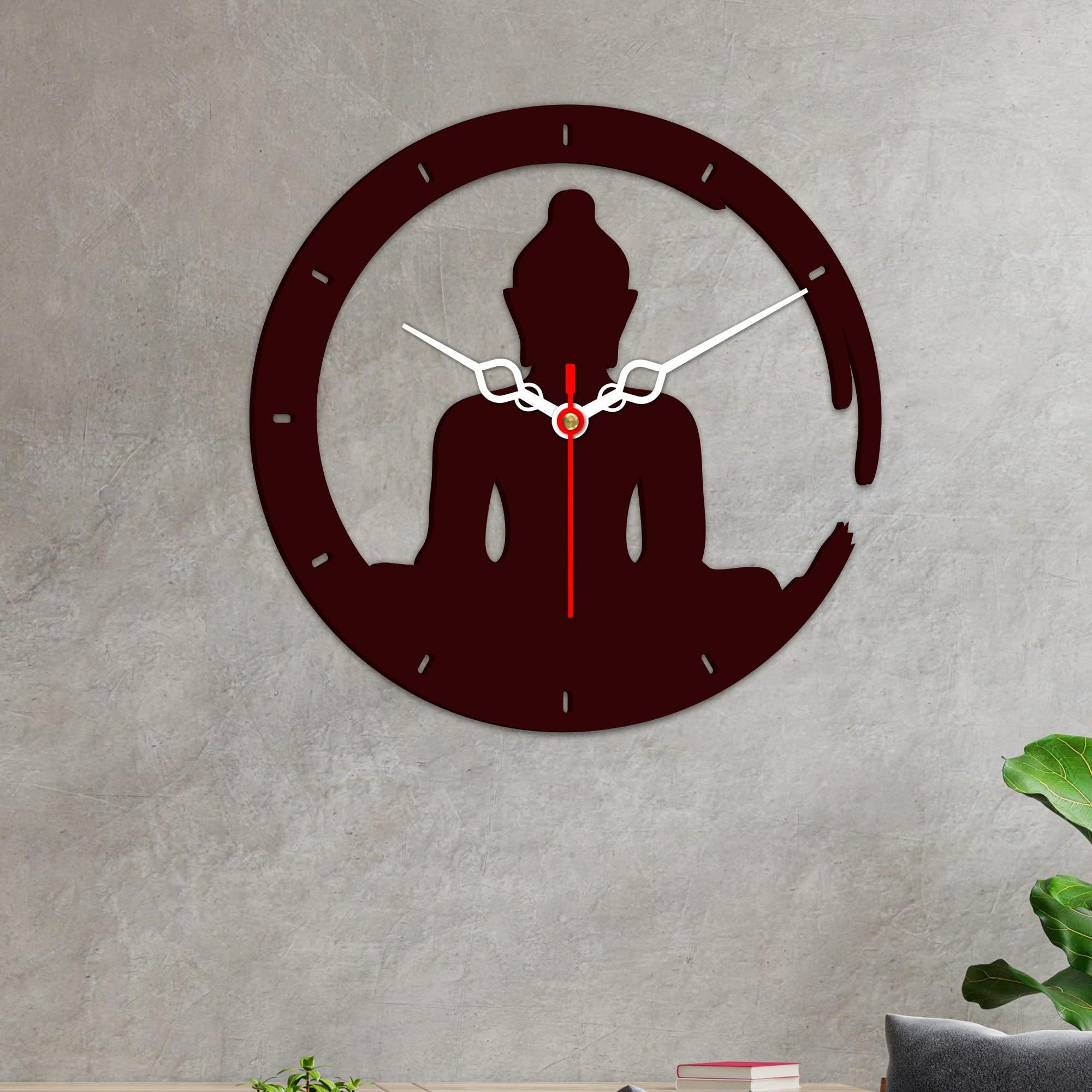 VIBECRAFTS Buddha in Lotus Posture Designer Wooden Wall Clock for Home Decor | Office | Living Room | Bedroom | Gifts (WWCVC1Pcs_10001N)
