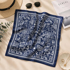 ESTA Satin silk-feel Head Scarf for Women Stylish Bandanas for Women Head Neck Stole Wrap Navy Paisley Print Square Bandana Gift (27.5x27.5inch)
